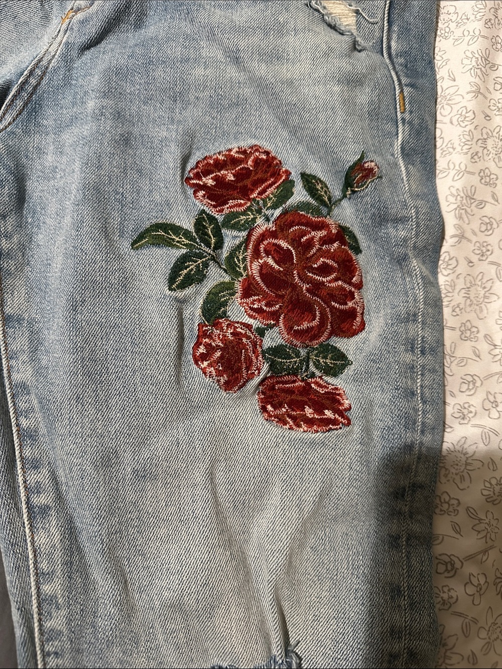 Zara Light Wash Jeans with Red Rose Embroidery - Picture 2 of 3